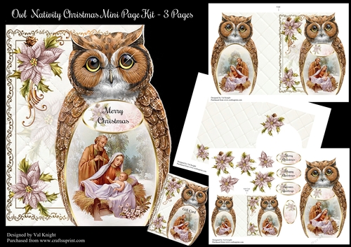 Owl Nativity Scene Christmas Shaped Mini Page Kit