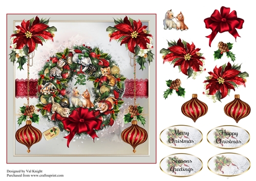 Kittens Wreath Card Front With Decoupage