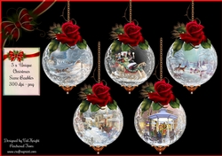 5 x Scenic Rose Christmas Baubles - PNG 300 dpi