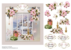 Festive Amaryllis Window Scene Card Front With Decoupage