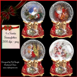 4 x Santa Christmas Snowglobes - PNG 300 dpi