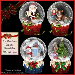 4 x Christmas Cupcake Snowglobes - PNG 300 dpi