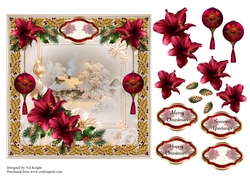 Red And Gold Christmas Card Front With Decoupage