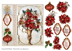 Poinsettia Christmas Vase Card Front With Decoupage