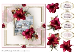 Festive Red Amaryllis Card Front With Decoupage