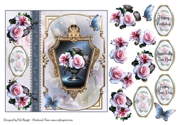 Pink Rose Vase Card Front With Decoupage