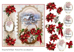 Poinsettia Christmas Basket Card Front With Decoupage