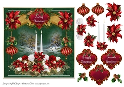 Poinsettia Floral Arrangement Card Front With Decoupage
