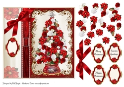Poinsettia Christmas Tree Card Front With Decoupage