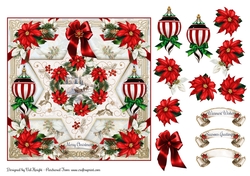 Poinsettia Star Christmas Card Front With Decoupage