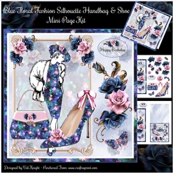 Blue Floral Fashion Silhouette Handbag & Shoe Mini Page Kit