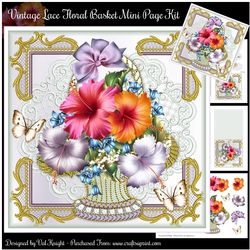 Vintage Lace Floral Basket Mini Page Kit