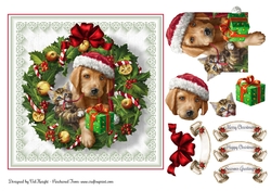 Dog & Cat Christmas Wreath Topper with Decoupage