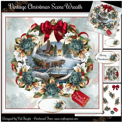 Vintage Christmas Scene Wreath Mini Page Kit
