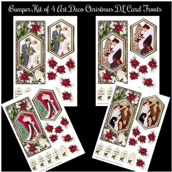 Bumper Kit of 4 Art Deco Christmas DL Card Fronts With Decoupage