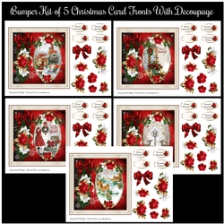 Bumper Kit of 5 Christmas Scenic Card Fronts With Decoupage