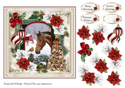 Horse and Robin Christmas Card Front With Decoupage