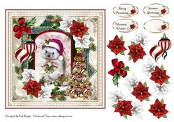 Festive Mouse Christmas Card Front With Decoupage