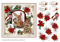 Deer Christmas Card Front With Decoupage