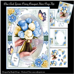 Blue and Lemon Peony Bouquet Mini Page Kit