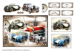 Retro Cars Card Front With Decoupage