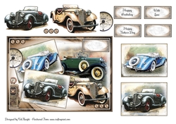Retro Cars Card Front With Decoupage 02
