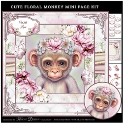Cute Floral Monkey Mini Page Kit