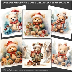A Set Of 6 6x6 Cute Christmas Bear Toppers
