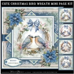 Cute Christmas Bird Wreath Mini Page Kit