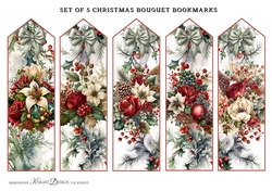 Set of 5 Christmas Bouquet Bookmarks