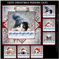 Cute Christmas Peeking Cats Mini Page Kit