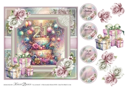 21st Birthday Cake Card Front With Decoupage