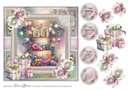 60th Birthday Cake Card Front With Decoupage