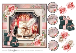 Beautiful Birthday Cake Card Front With Decoupage