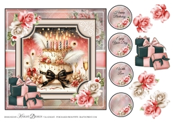 Beautiful Birthday Cake 2 Card Front With Decoupage