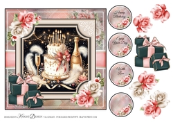 Beautiful Birthday Cake 3 Card Front With Decoupage
