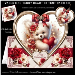 Valentine Teddy Heart 02 Tent Card Kit
