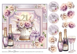 Floral 21st Birthday Cake Card Front With Decoupage