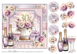 Floral 30th Birthday Cake Card Front With Decoupage 