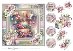 55yrs Birthday Cake Card Front With Decoupage