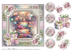65yrs Birthday Cake Card Front With Decoupage