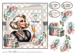 Cheers To 21 Years Card Front With Decoupage