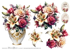 Beautiful Vase Of Lilies And Roses Topper