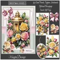 Christmas Roses 3 Mini Kit With Set Of 3 Card Fronts