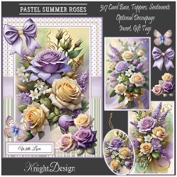 Pastel Summer Roses With 3 Toppers - Makes 3 Cards