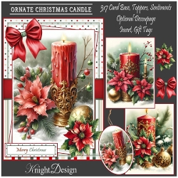 Ornate Christmas Candle With 3 Toppers - Makes 3 Cards