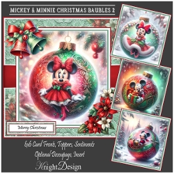 Mickey & Minnie Christmas Baubles 2 With Set Of 4 Toppers