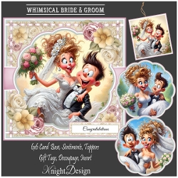 Whimsical Bride & Groom With Set Of 3 Toppers