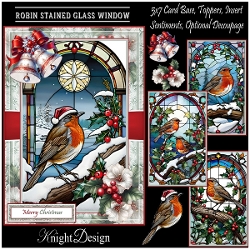 Robin Stained Glass Window With Set Of 4 Toppers