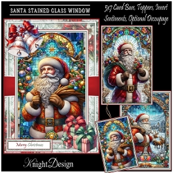Santa Stained Glass Window With Set Of 3 Toppers